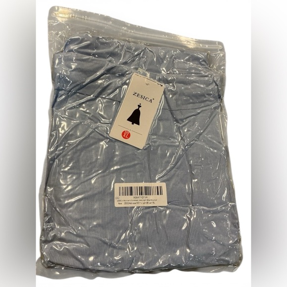 ZESICA Strapless Bodycon Midi Dress Side Slit Light Blue XL New - Picture 9 of 9